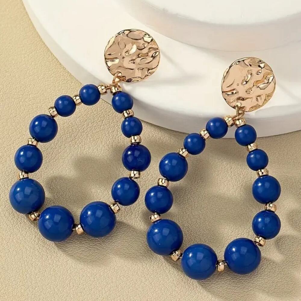 Beaded Teardrop Earrings Blue